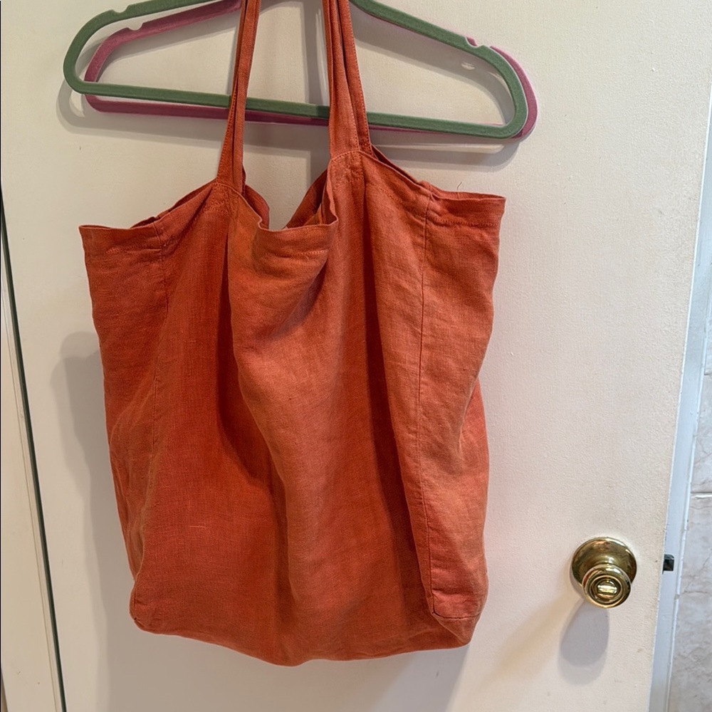 Pumpkin colored linen tote bag by POETRY
